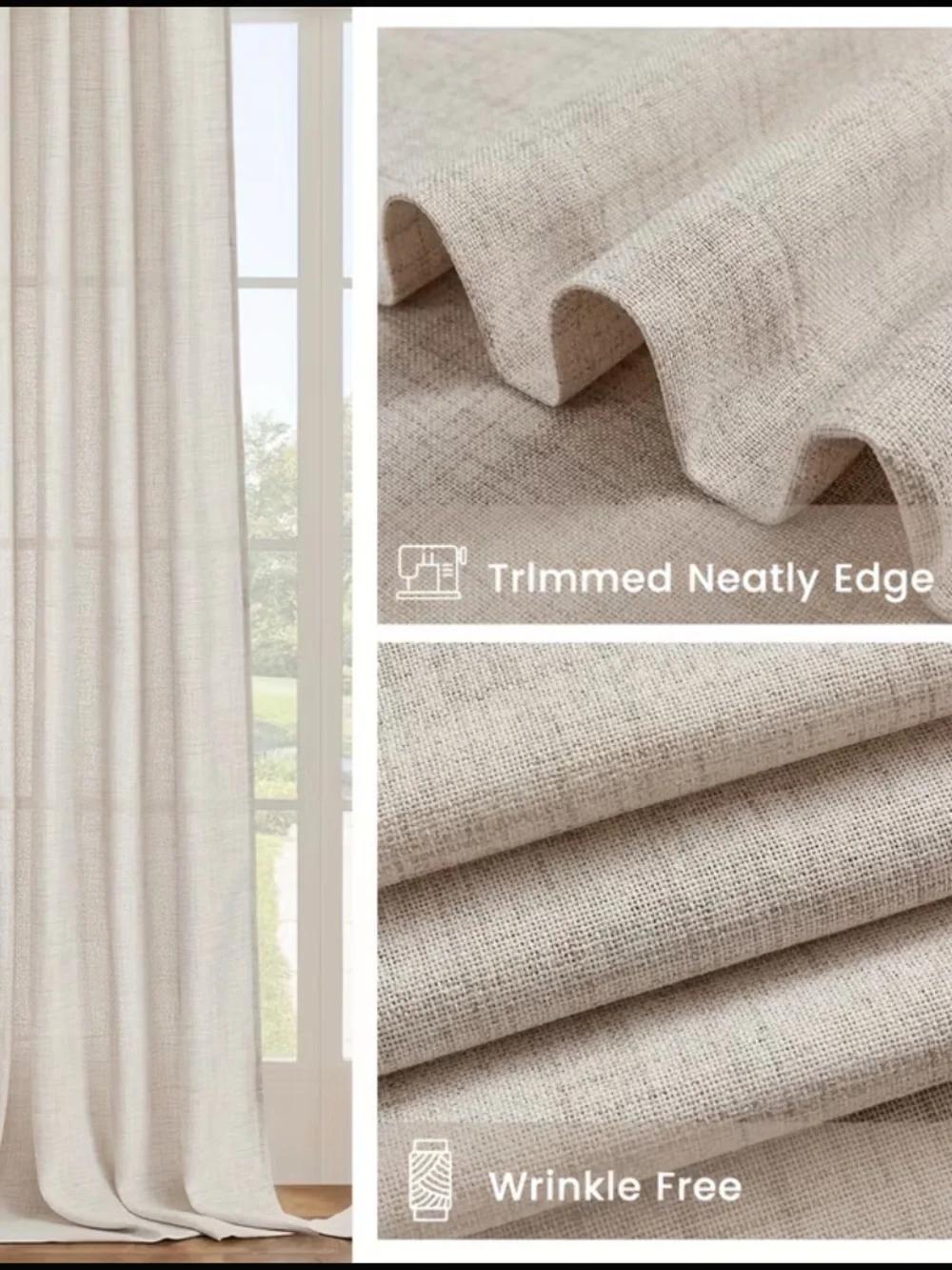 Linen-Textured Cream Curtain Panel - Pair